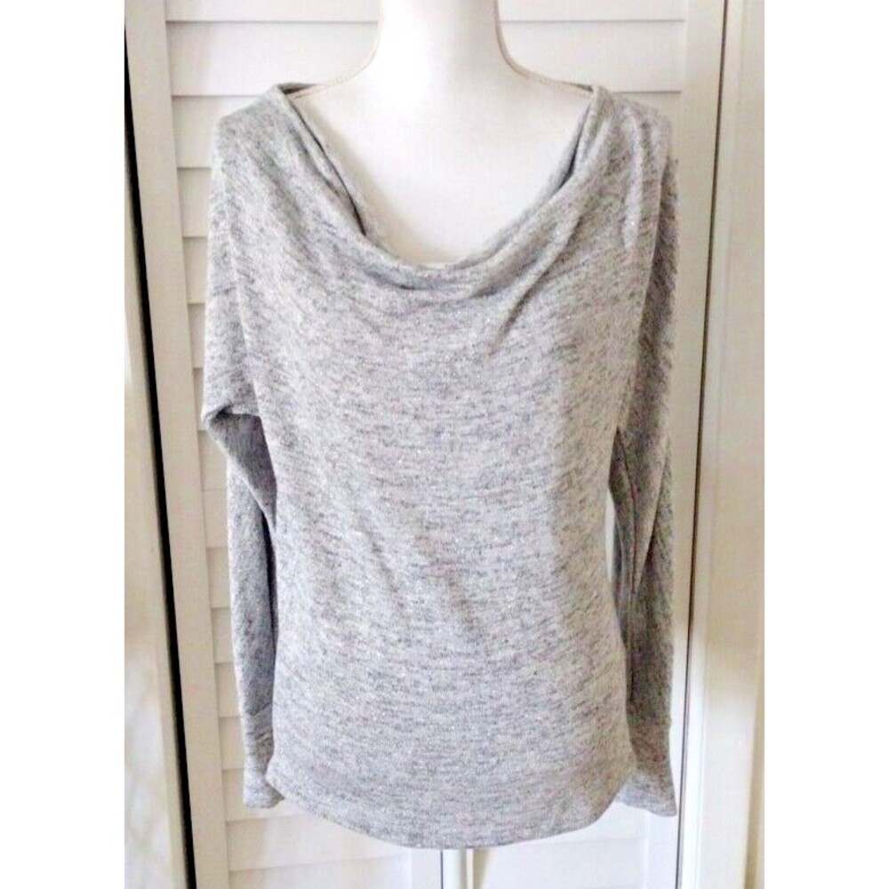 WHBM Cold Shoulder Cowl Neck women's silver sparkles heathered sweater S